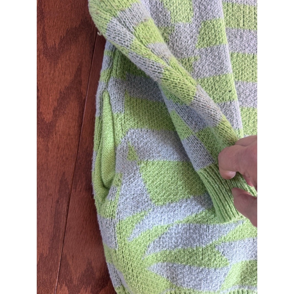 Listicle Dopamine Cardigan S Green Blue Checker Pink Trim Chunky Knit - Picture 4 of 8
